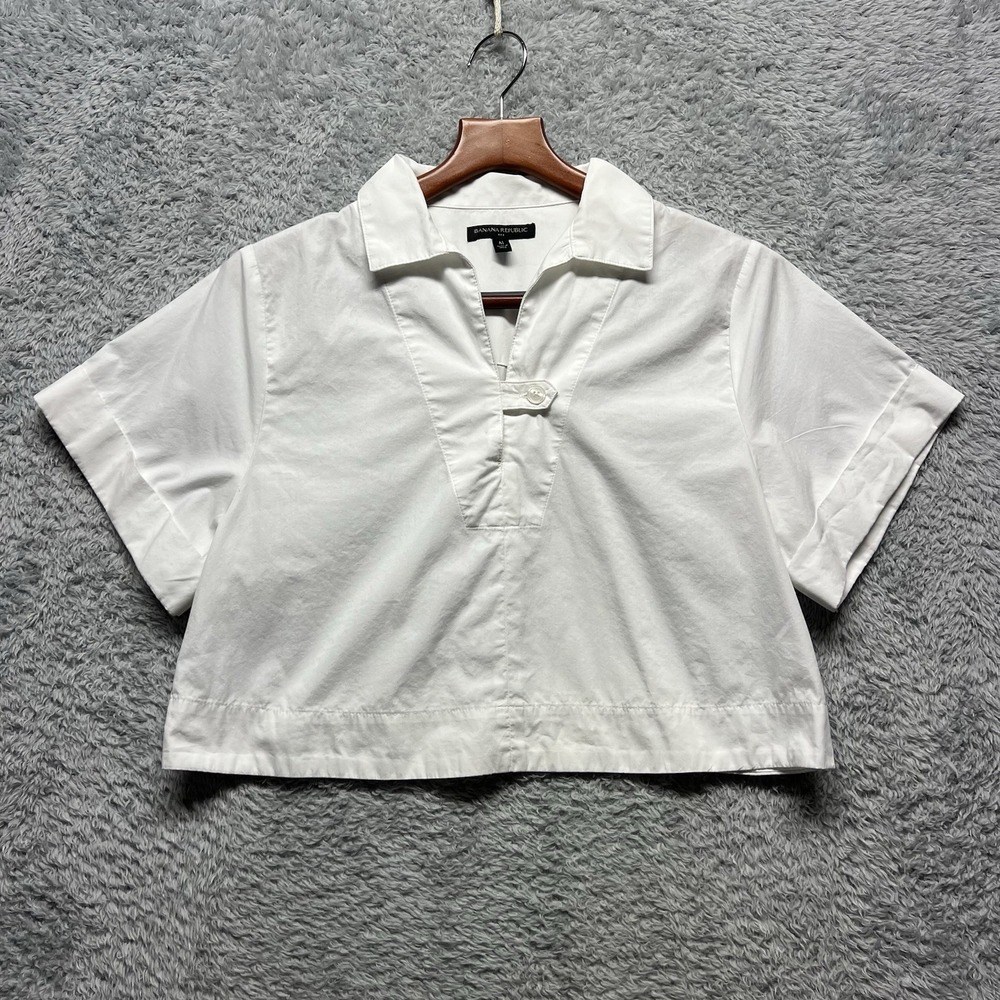 Banana Republic Top Womens Medium White Poplin Boxy Cropped Relaxed Blouse